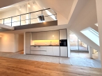 ALSAOL IMMOBILIEN: Bestes Schwabing - Erstbezug-cooles Dachgeschoß-Loft mit Galerie und Dachterrasse - Blick zur Galerie und DT