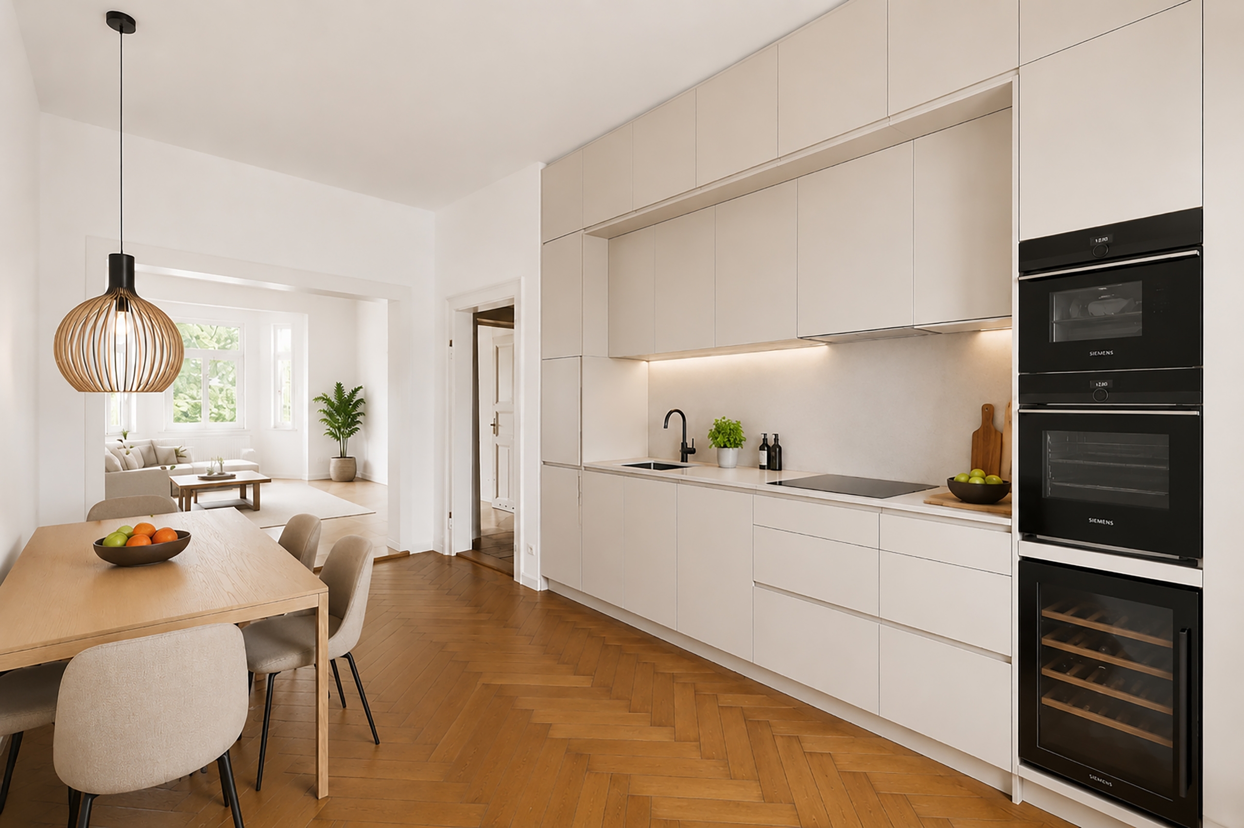 Wohnküche mit Wohnzimmer - Visualisierung