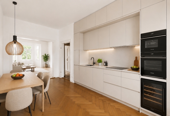 Wohnküche mit Wohnzimmer - Visualisierung