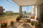 Sehr gepflegte, sonnige 3 Zimmerwohnung in grüner ruhiger Lage mit Süd u.Westbalkon in Milbertshofen - großer Südballkon mit Möbeln